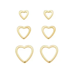 Trio de Brincos de Coração Tati Folheado a Ouro 18k