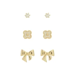 Trio de Brincos Jude Lacinho Ponto de Luz Zircônias Folheado a Ouro 18k