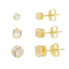 Trio de Brincos Liane Ponto de Luz Zircônia Cristal Folheado a Ouro 18k