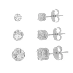 Trio de Brincos Liane Ponto de Luz Zircônia Cristal Folheado em Ródio Branco