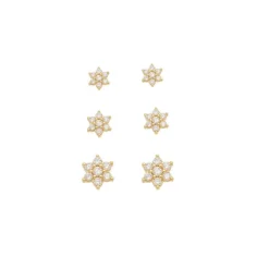 Trio de Brincos Luli Mini Flor Zircônias Folheado a Ouro 18k