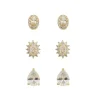 Trio de Brincos Mary Zircônias Folheado a Ouro 18k