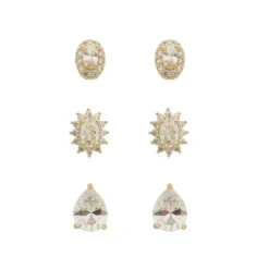 Trio de Brincos Mary Zircônias Folheado a Ouro 18k