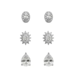 Trio de Brincos Mary Zircônias Folheado em Ródio Branco