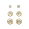 Trio de Brincos Solitário Diana Zircônias Folheado a Ouro 18k